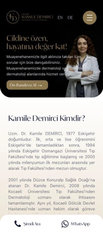 Uzm. Dr. Kamile Demirci sitesinde mobil giriş, profil ve iletişim bağlantıları.