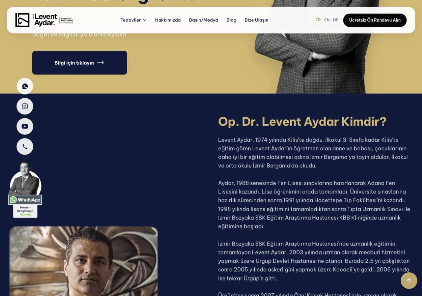 Op. Dr. Levent Aydar’ın biyografi ve hekim tanıtım alanı.