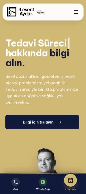 Op. Dr. Levent Aydar sitesinin mobil içerik ve iletişim görünümü.