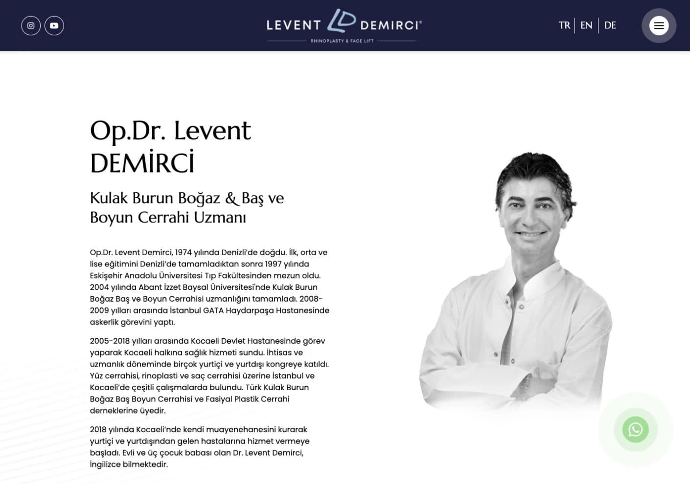 Op. Dr. Levent Demirci’nin portresi ve mesleki geçmişini anlatan profil alanı.