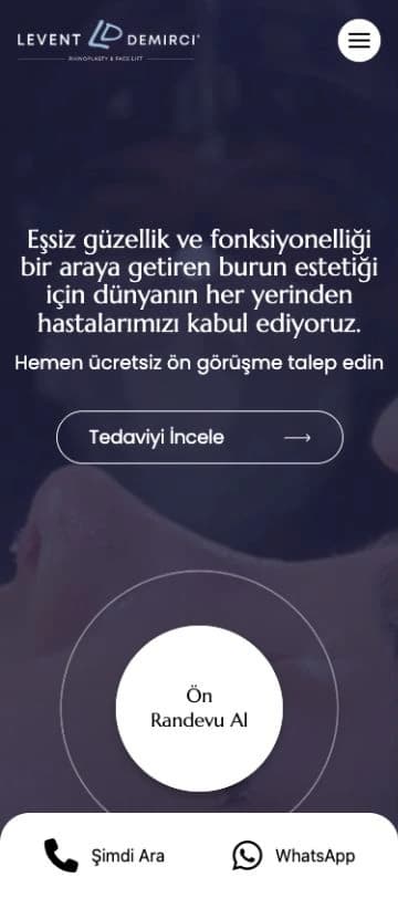 Op. Dr. Levent Demirci sitesinin mobil menüsü ve iletişim yolları.